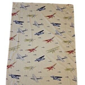 Thro by Marlo Lorenz Baby Blanket Vintage Airplane Plush‎ Navy Blue Cream 30x38